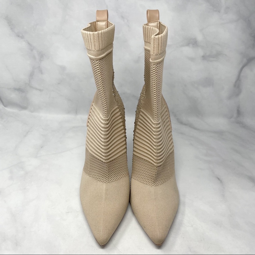 NEW Steve Madden Maxwelle Pointed Jeweled Bling Heeled Ankle Sock Booties Nude - Picture 6 of 11